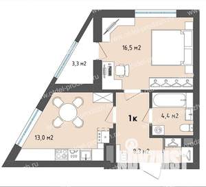 1-к квартира, строящийся дом, 44м2, 3/13 этаж