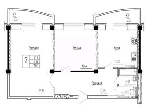 2-к квартира, строящийся дом, 78м2, 6/16 этаж