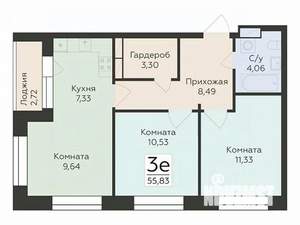 3-к квартира, вторичка, 56м2, 6/24 этаж