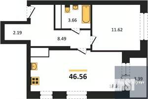 1-к квартира, вторичка, 47м2, 7/25 этаж