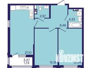 2-к квартира, вторичка, 70м2, 6/18 этаж