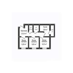 3-к квартира, вторичка, 51м2, 15/17 этаж