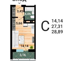 Студия квартира, строящийся дом, 30м2, 9/31 этаж