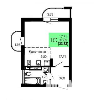 Студия квартира, вторичка, 34м2, 4/9 этаж
