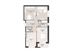 2-к квартира, вторичка, 75м2, 9/14 этаж
