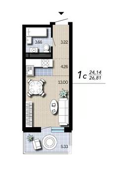 Студия квартира, вторичка, 27м2, 16/16 этаж