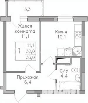 1-к квартира, строящийся дом, 33м2, 9/25 этаж
