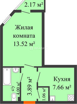 1-к квартира, вторичка, 31м2, 4/19 этаж