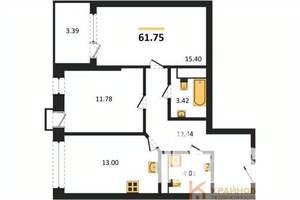 2-к квартира, сданный дом, 62м2, 4/21 этаж