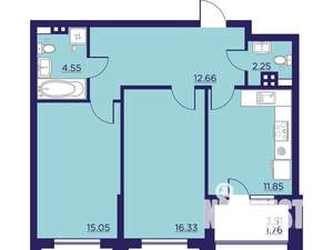 2-к квартира, вторичка, 64м2, 2/18 этаж
