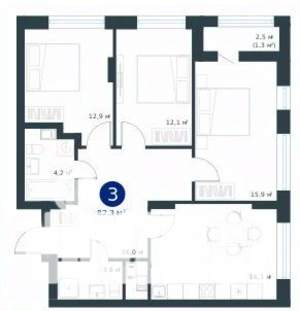 3-к квартира, строящийся дом, 83м2, 10/25 этаж