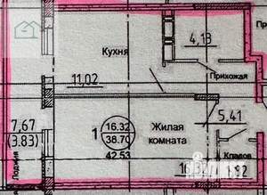 1-к квартира, вторичка, 40м2, 13/19 этаж