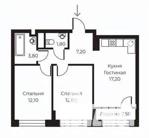 2-к квартира, вторичка, 56м2, 2/14 этаж