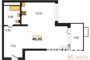 1-к квартира, вторичка, 46м2, 9/21 этаж