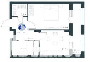 1-к квартира, строящийся дом, 45м2, 8/25 этаж