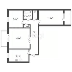 3-к квартира, вторичка, 74м2, 2/2 этаж