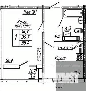 1-к квартира, вторичка, 38м2, 5/19 этаж