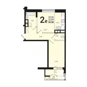 2-к квартира, вторичка, 55м2, 3/12 этаж