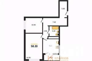 2-к квартира, вторичка, 58м2, 6/25 этаж