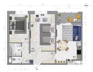 2-к квартира, вторичка, 62м2, 13/18 этаж