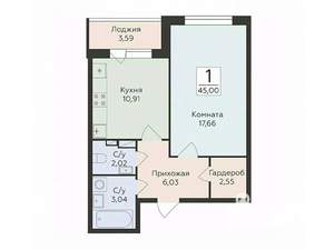 1-к квартира, вторичка, 45м2, 5/16 этаж