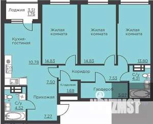 3-к квартира, вторичка, 94м2, 10/18 этаж