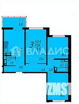 3-к квартира, вторичка, 72м2, 11/17 этаж