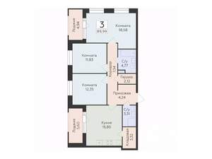 3-к квартира, строящийся дом, 90м2, 4/10 этаж
