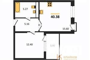 1-к квартира, сданный дом, 40м2, 15/21 этаж