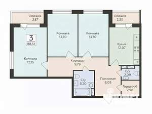 3-к квартира, вторичка, 89м2, 5/18 этаж