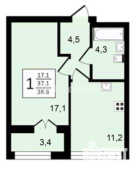 1-к квартира, строящийся дом, 39м2, 4/24 этаж