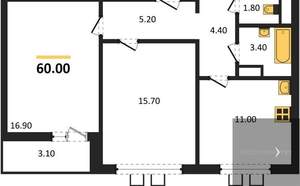 2-к квартира, вторичка, 60м2, 16/19 этаж