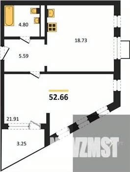 1-к квартира, вторичка, 53м2, 13/21 этаж