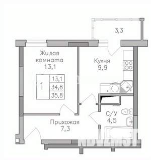 1-к квартира, строящийся дом, 36м2, 12/25 этаж