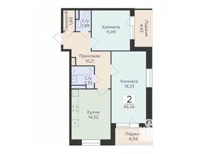 2-к квартира, строящийся дом, 66м2, 8/12 этаж