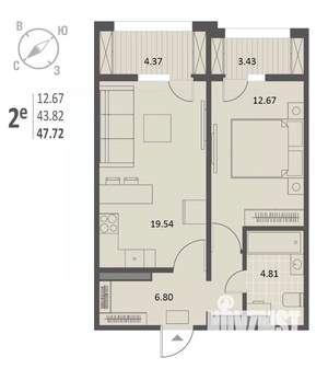 1-к квартира, строящийся дом, 48м2, 18/18 этаж