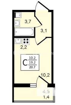 1-к квартира, строящийся дом, 21м2, 2/17 этаж