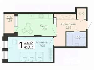 1-к квартира, вторичка, 46м2, 14/21 этаж
