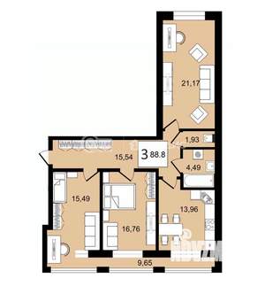 3-к квартира, строящийся дом, 89м2, 5/8 этаж