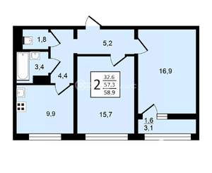2-к квартира, строящийся дом, 59м2, 9/21 этаж