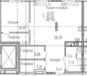 1-к квартира, вторичка, 62м2, 3/4 этаж