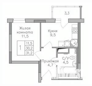 1-к квартира, строящийся дом, 31м2, 13/25 этаж