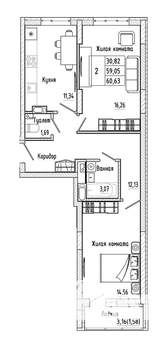 2-к квартира, строящийся дом, 61м2, 2/17 этаж