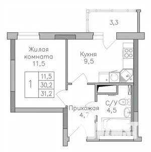 1-к квартира, строящийся дом, 32м2, 12/25 этаж