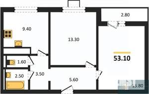 2-к квартира, вторичка, 53м2, 18/19 этаж
