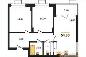 2-к квартира, строящийся дом, 54м2, 2/14 этаж