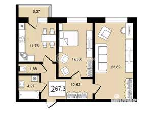 2-к квартира, строящийся дом, 67м2, 3/8 этаж