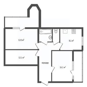 3-к квартира, вторичка, 62м2, 3/9 этаж