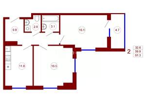 1-к квартира, строящийся дом, 39м2, 10/23 этаж