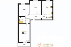 3-к квартира, вторичка, 76м2, 9/17 этаж